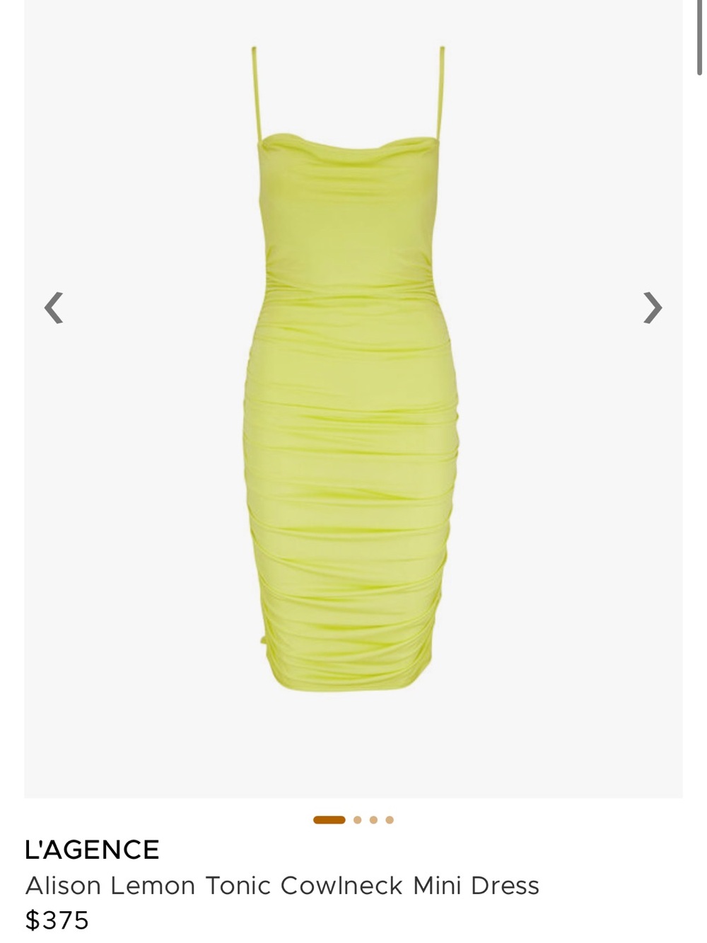 NWOT L'AGENCE Alison Lemon Tonic CowIneck Mini Dress